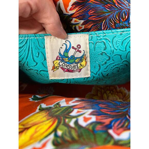 CONSUELA LARGE BROWN, TEAL QUILTED TOTE BAG WITH EMBOIDERY. - Picture 13 of 16